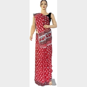 Mithila Pattern Red Cotton Saree