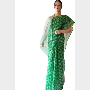 Mithila Pattern Green Hand Printed Cotton Saree