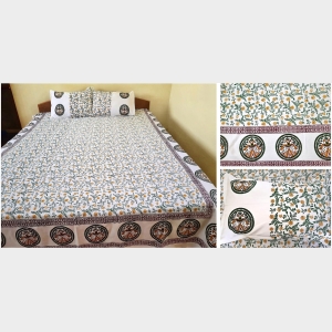 Mithila Pattern Hand Printed Cotton Bedsheet 230116