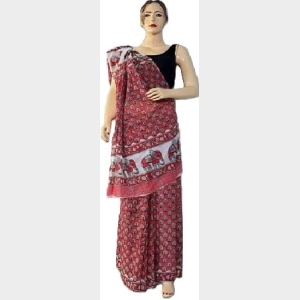 Mithila Pattern Marron Cotton Saree