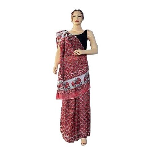 Mithila Pattern Marron Cotton Saree