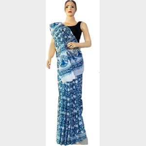 Mithila Pattern White & Blue Cotton Saree