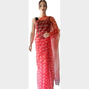 Mithila Pattern White & Red Cotton Saree