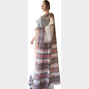 Mithila Pattern White & Red Cotton Saree