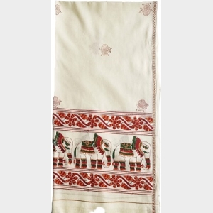 Mithila Royal Elephant Hand-Printed Cotton Shawl